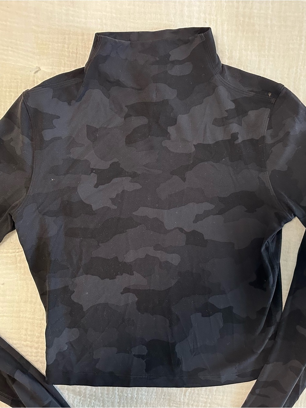 Lulu Lemon Black Camouflage Mock Neck Long-Sleeve Shirt